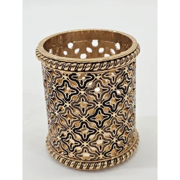 SET 3 St. John Home Enamel Open Design Gold Tone Candle Votives Holders Designer